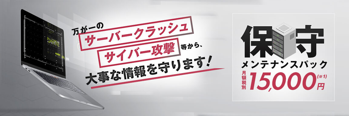 保守メンテナンスパック 万が一のサーバークラッシュ、サイバー攻撃等から、大事な情報を守ります！